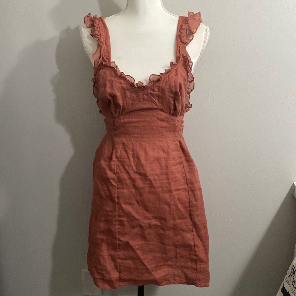 FREE PEOPLE 100% Linen tie back Dress
